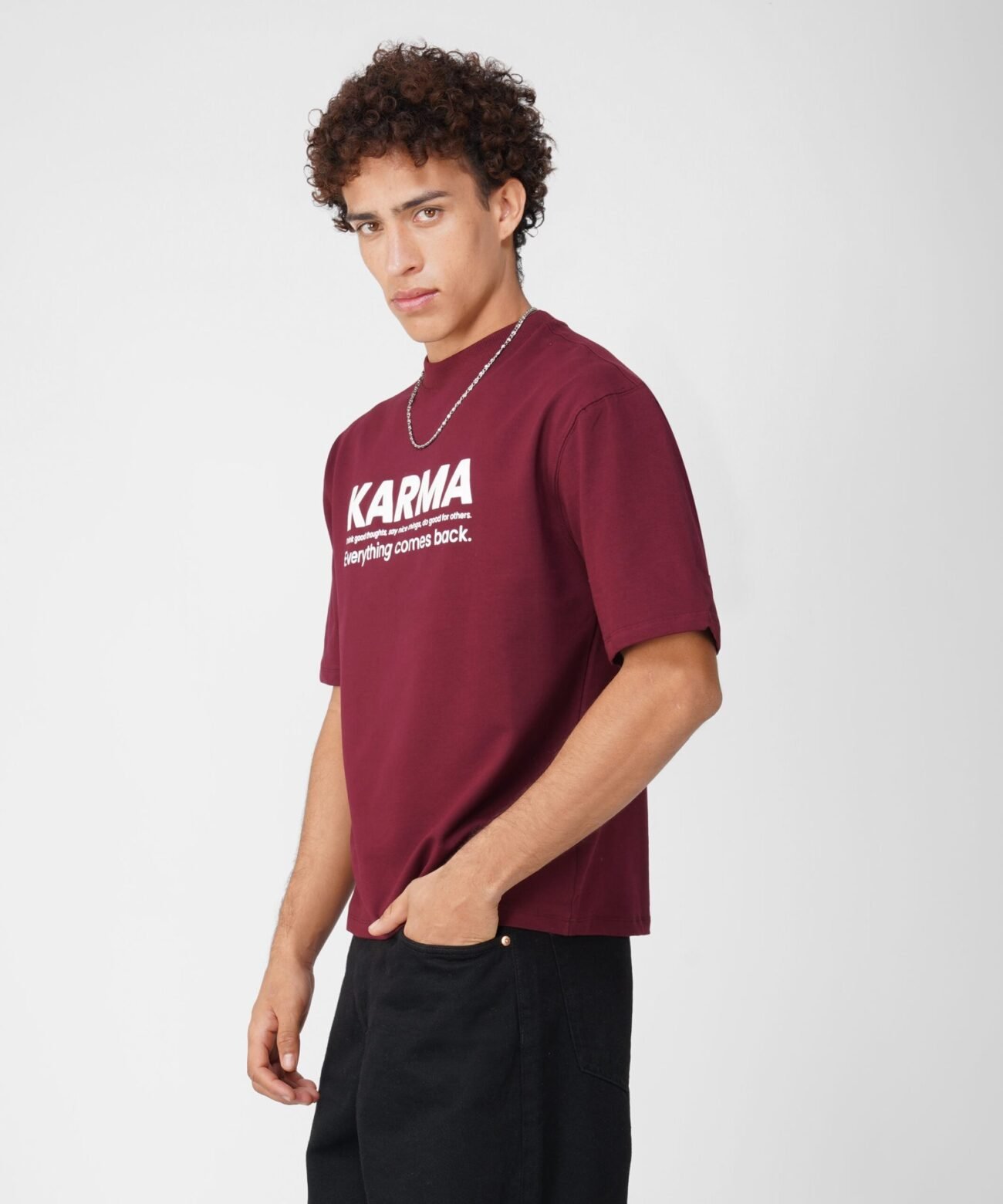 karma maroon T- Shirt Printed - Image 5