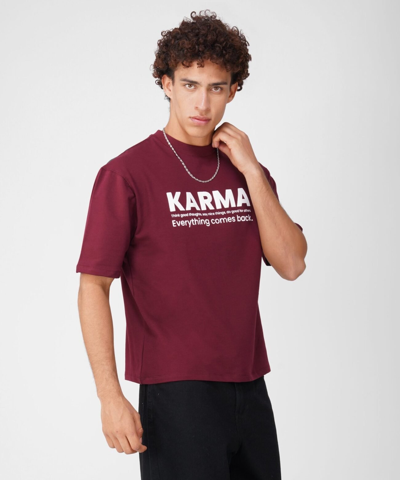 karma maroon T- Shirt Printed - Image 7