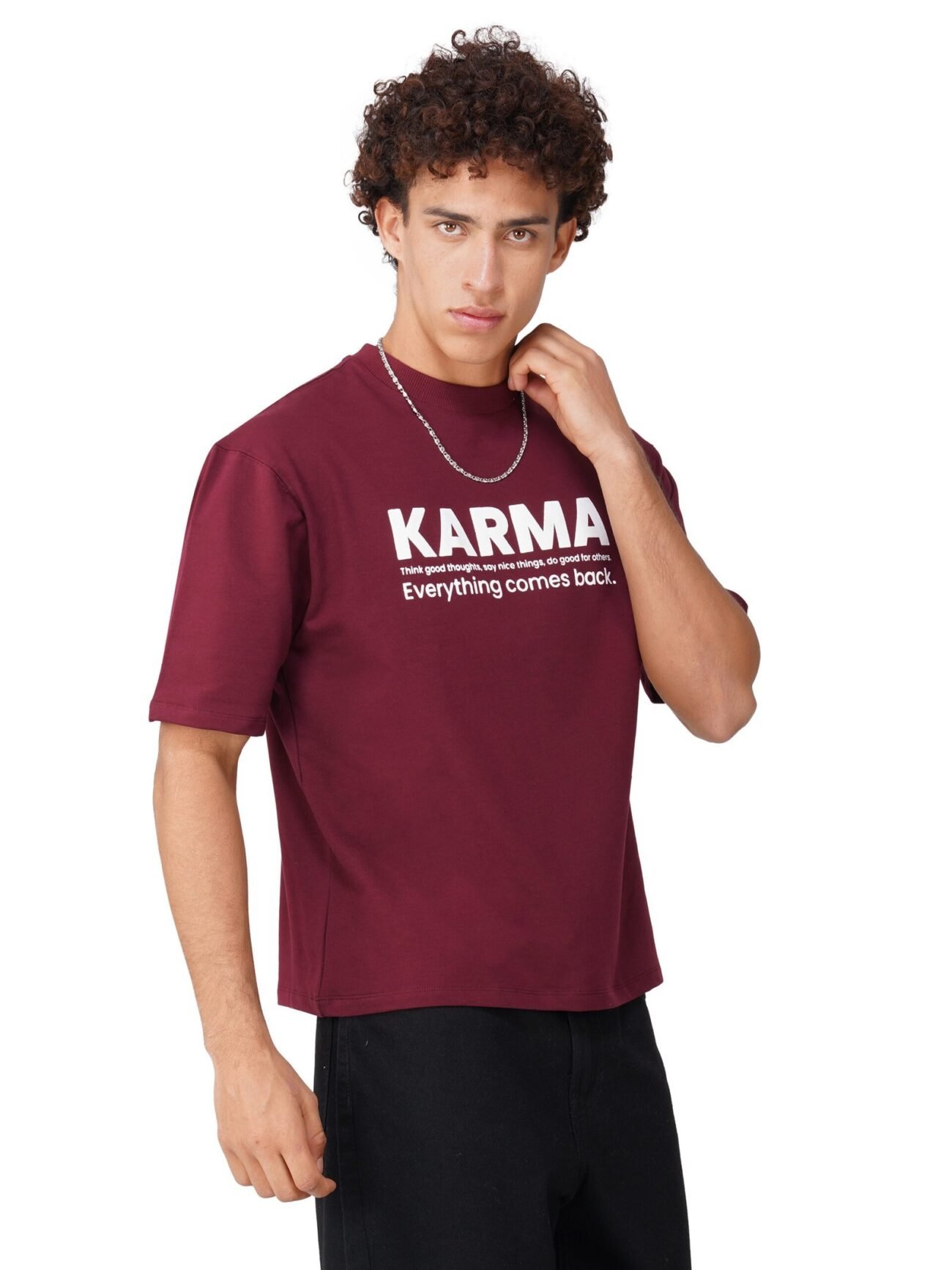 karma maroon T- Shirt Printed - Image 3