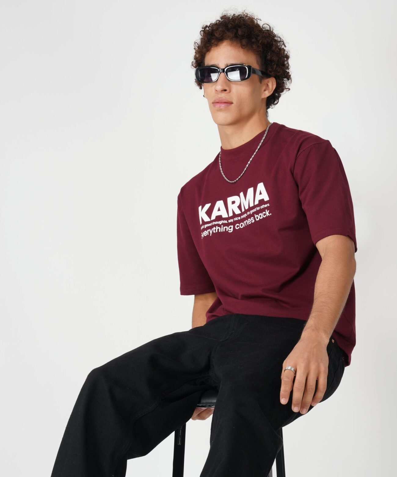 karma maroon T- Shirt Printed - Image 8
