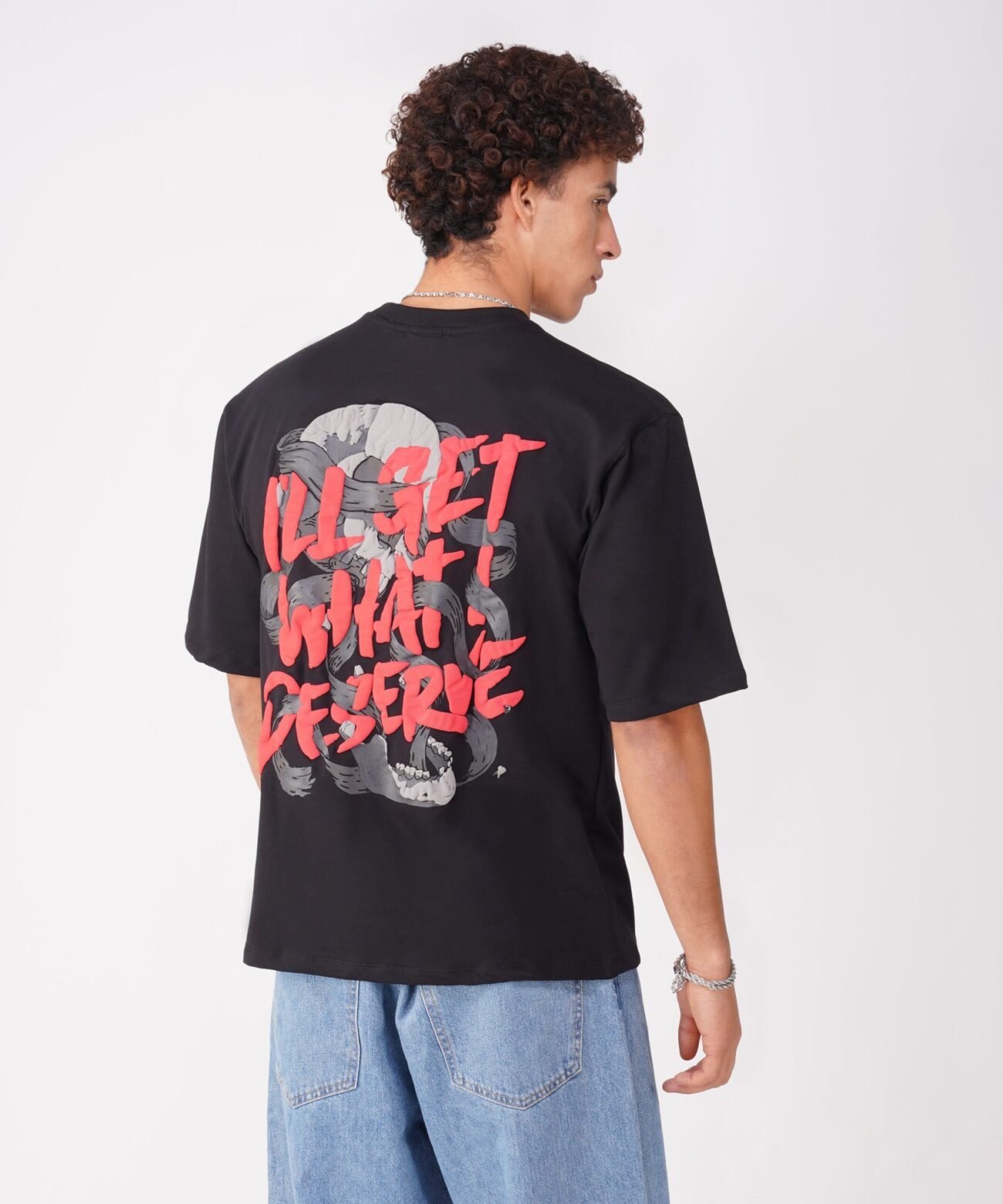 BLACK PUFF PRINTED T-SHIRT : I'LL GET WHAT I DESERVE - Image 6