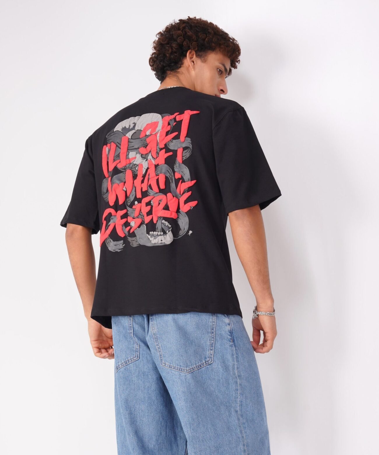 BLACK PUFF PRINTED T-SHIRT : I'LL GET WHAT I DESERVE - Image 5